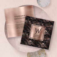 Black Marble Rose Gold Brushed Foil Monogram