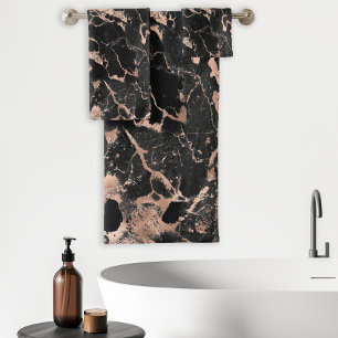 Black Marble Rose Gold Foil Bath Towel Set