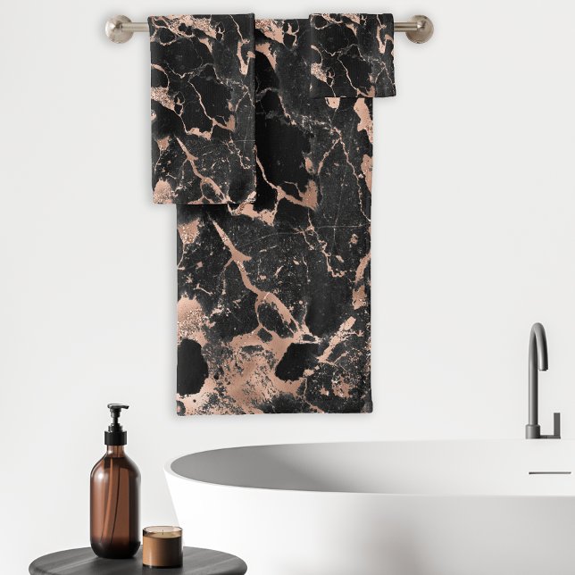 Black Marble Rose Gold Foil Bath Towel Set (Creator Uploaded)