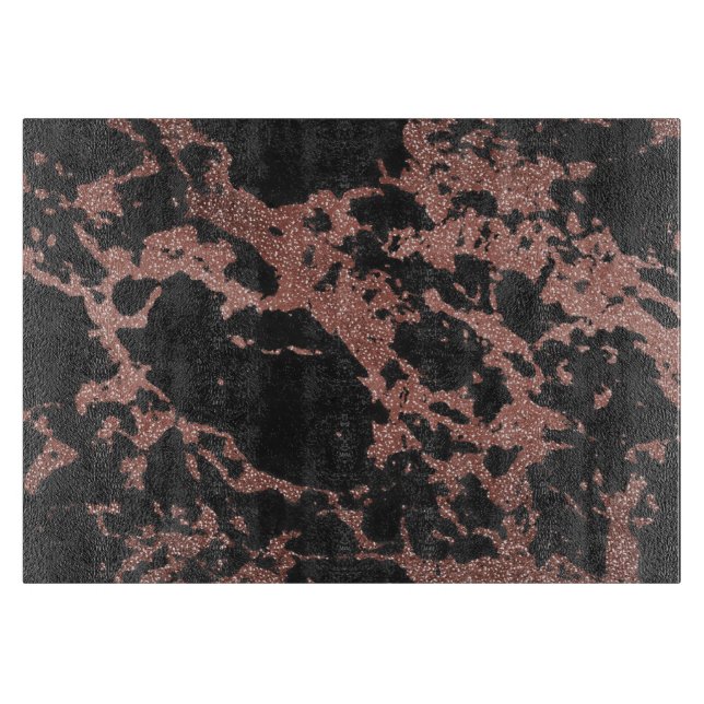 Black marble rose gold glitter texture image cutting board (Front)