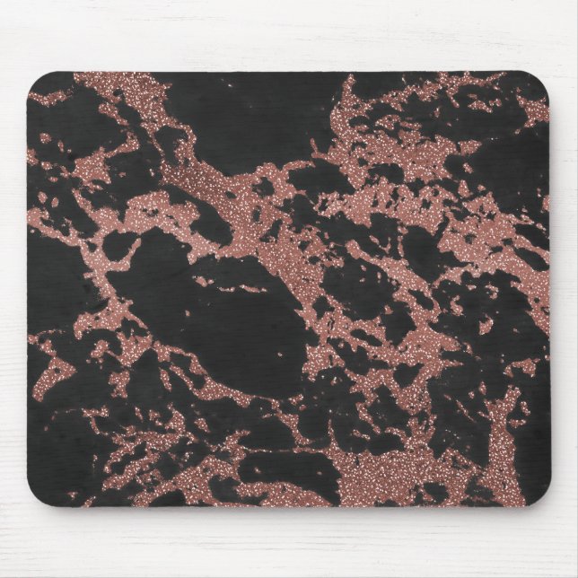 Black marble rose gold glitter texture image mouse pad (Front)