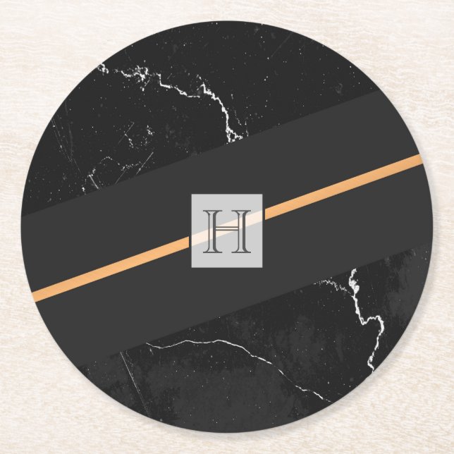 Black Marble Round Paper Coaster (Front)