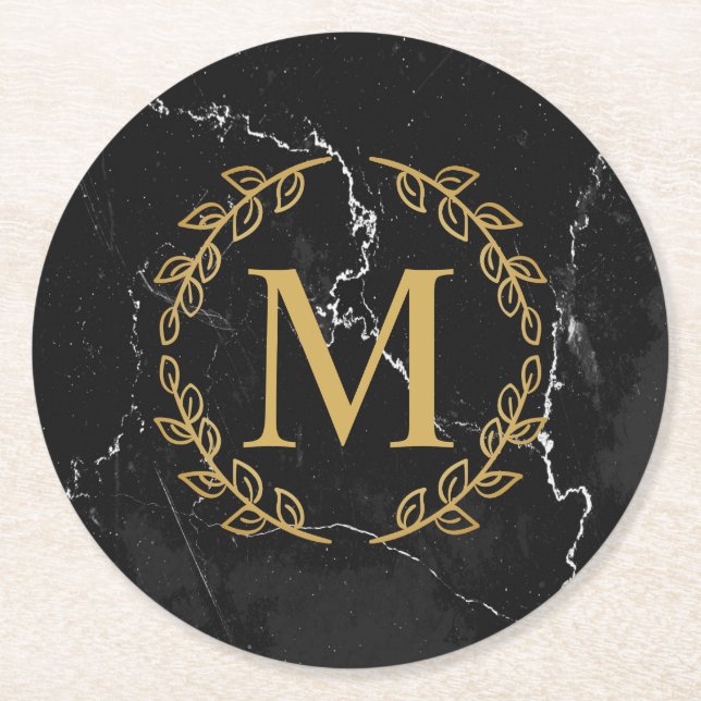 Black Marble Round Paper Coaster (Front)