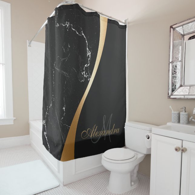 Black Marble Shower Curtain (In Situ)