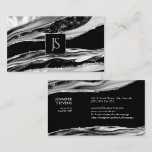 Black Marble, Silver and Mother of Pearl Business Card