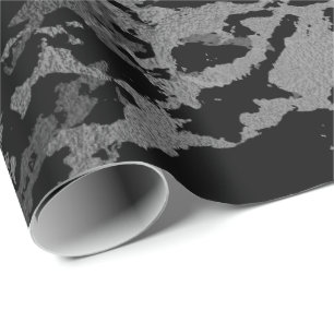 Black Marble Silver Carrara Shiny Deep Grey Wrapping Paper