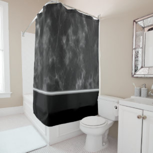 Black Marble Silver Trim Men's Shower Curtain