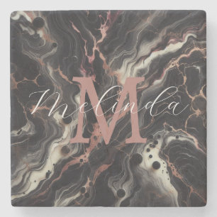 Black Marble Simple Stone & Granite Drinkware Coaster