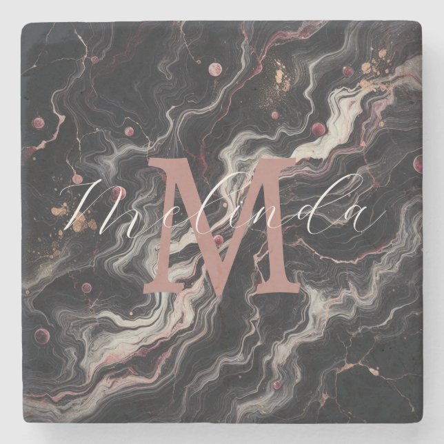 Black Marble Simple Stone & Granite Drinkware Stone Coaster (Front)