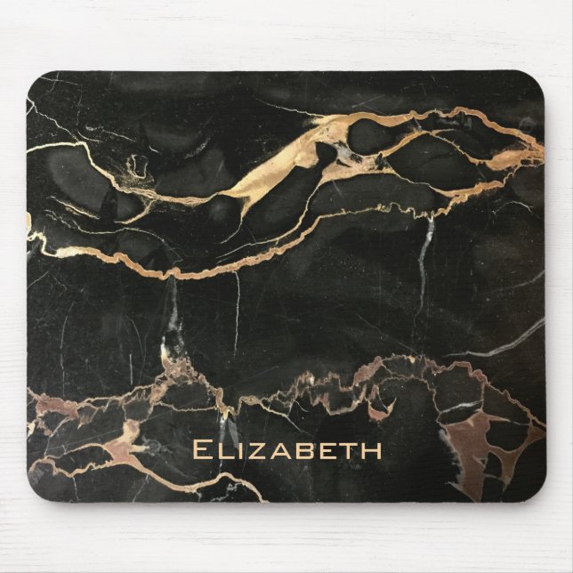 Black Marble Slab with Name Mouse Pad (Front)