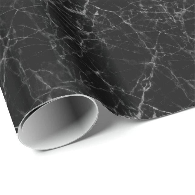 Black Marble Stone Grey Accents Wrapping Paper (Roll Corner)
