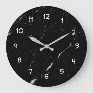 Black Marble Stone Look Pattern Wall Large Clock