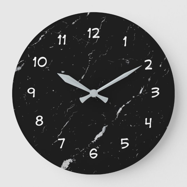 Black Marble Stone Look Pattern Wall Large Clock (Front)