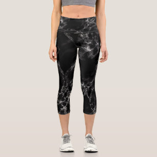 Black Marble Stone Modern Capri Leggings
