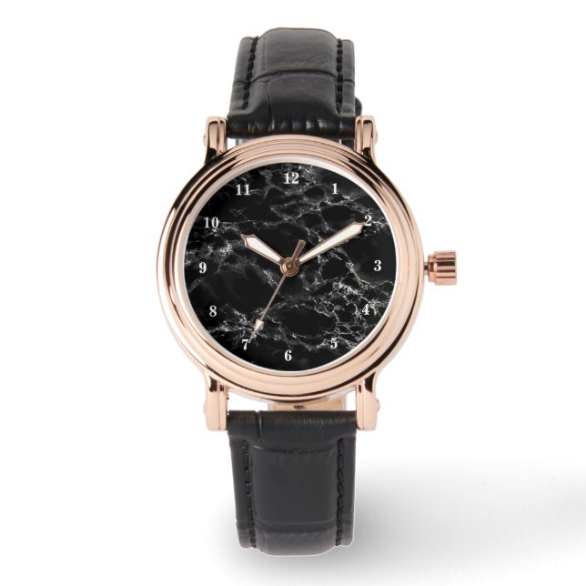 Black Marble Stone Watch Gift Modern Design (Front)
