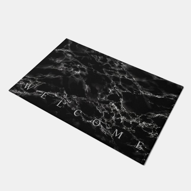 Black Marble Stone Welcome Doormat (Angled)