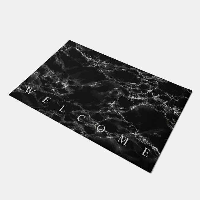 Black Marble Stone Welcome Doormat (Angled)