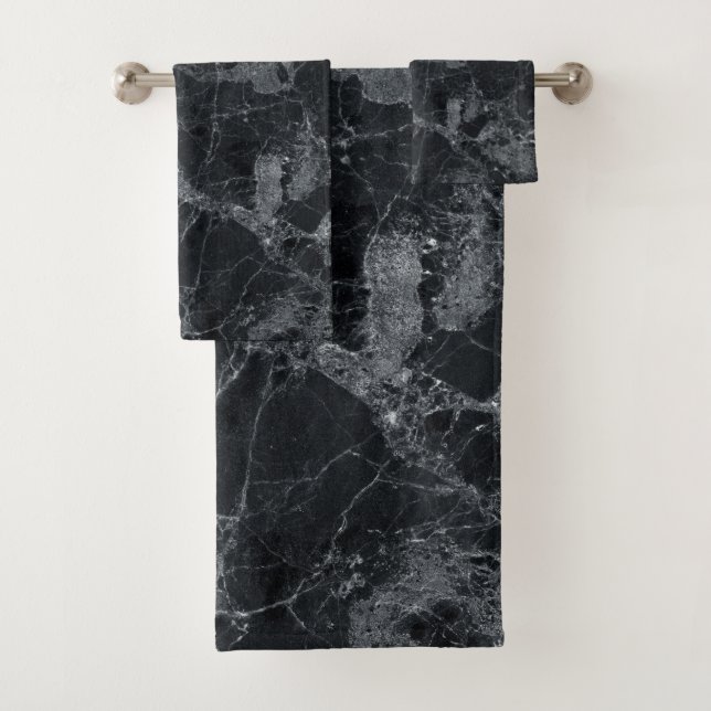 Black marble texture bath towel set (Insitu)