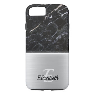 Black Marble Texture Faux silver Metal Steel Case-Mate iPhone Case