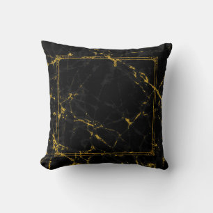 Black Marble Texture & Gold Frame & Accents Cushion