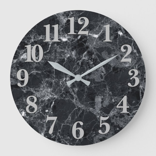 Black Marble Texture Large Clock (Front)