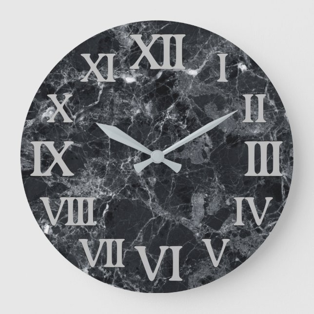 Black Marble Texture Large Clock (Front)