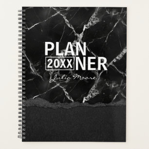 Black Marble Texture Personalised Planner