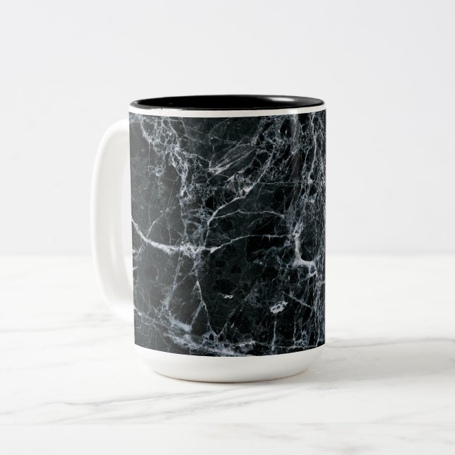 Black Marble Texture Two-Tone Coffee Mug (Front Left)