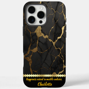 Black marble with bold gold veins iPhone 16 pro max case
