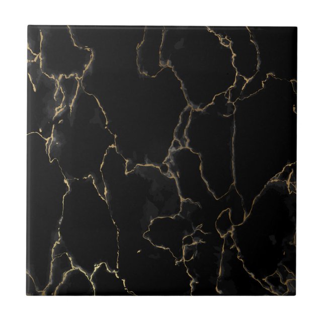 Black Marble with Fine Gold Veining Ceramic Tile (Front)