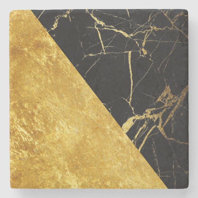 Black Marble with Gold Leaf Stone Coaster (Front)