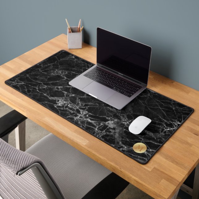Black Marble with Gold Monogram Desk Mat (Office 2)