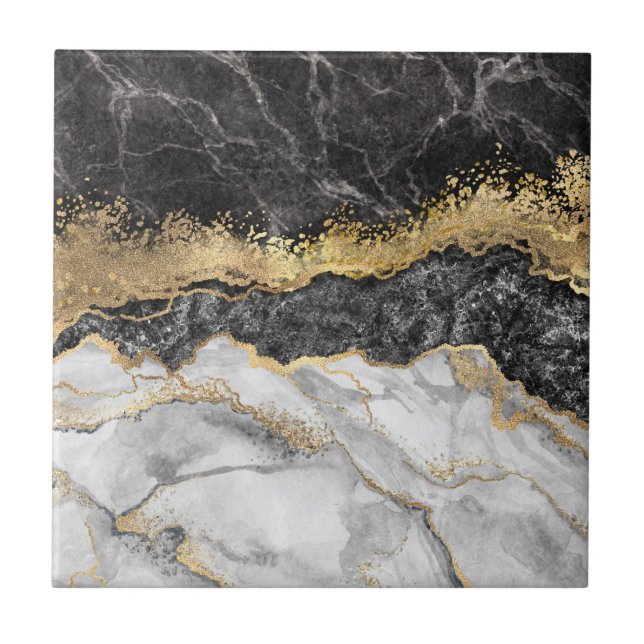 Black Marble with Gold Pretty Ceramic Tile (Front)