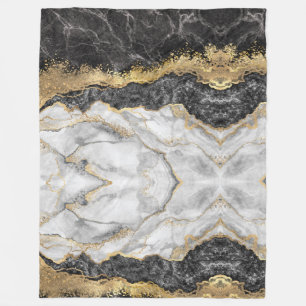 Black Marble with Gold Pretty LARGE Fleece Blanket
