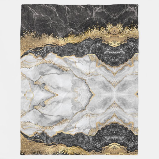 Black Marble with Gold Pretty LARGE Fleece Blanket (Front)