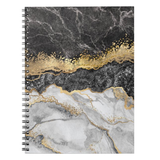 Black Marble with Gold Pretty Notebook (Front)