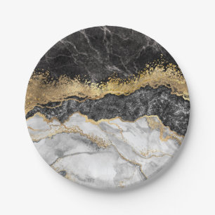 Black Marble with Gold Pretty Paper Plate
