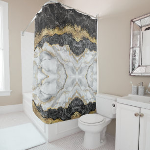 Black Marble with Gold Pretty Shower Curtain