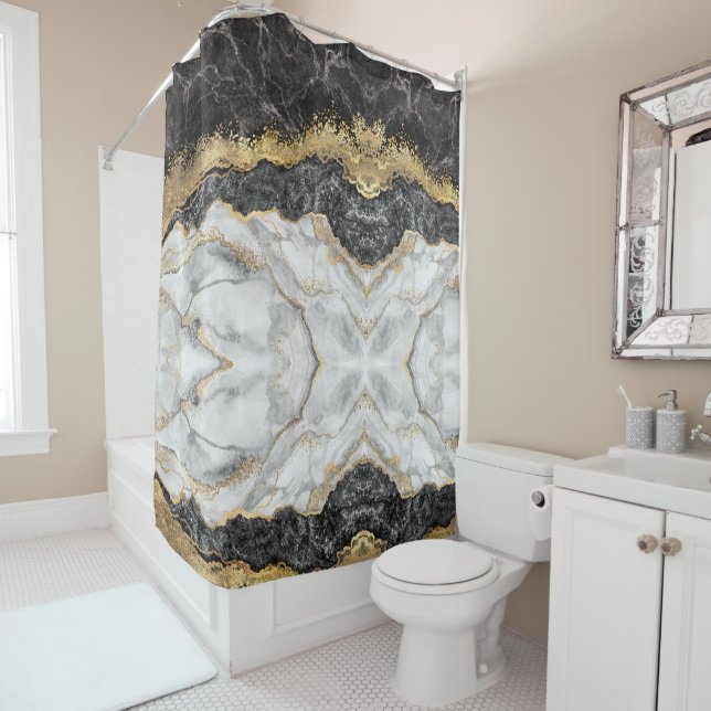 Black Marble with Gold Pretty Shower Curtain (In Situ)