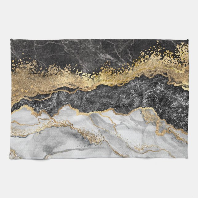 Black Marble with Gold Pretty Tea Towel (Horizontal)