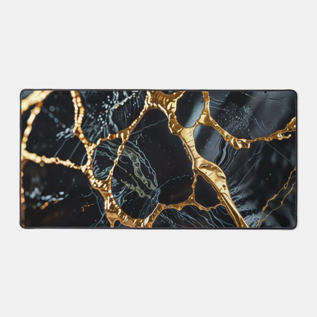 Black Marble with Gold Vein Desk Mat (Front)