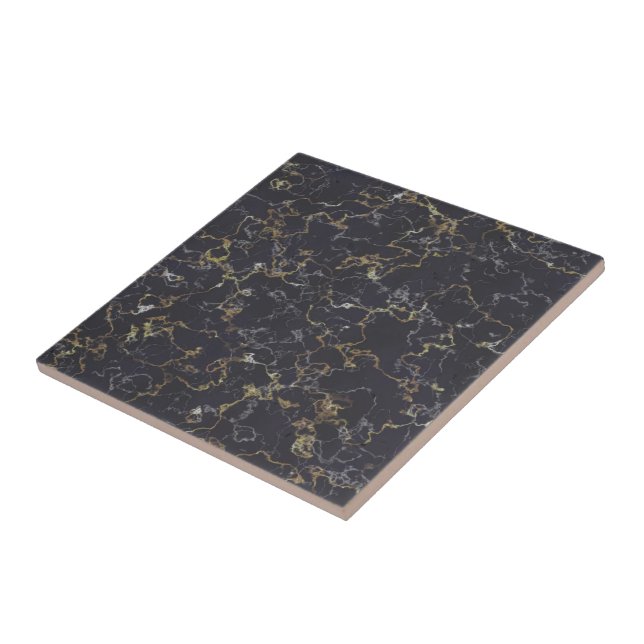 Black marble with gold veins ceramic tile (Side)