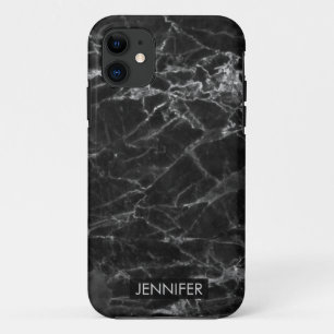 Black Marble With Grey Cracks iPhone 11 Case
