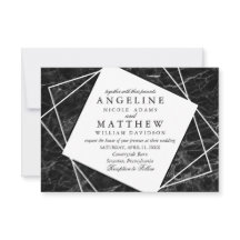 Black Marble with White Geometric Wedding Invite