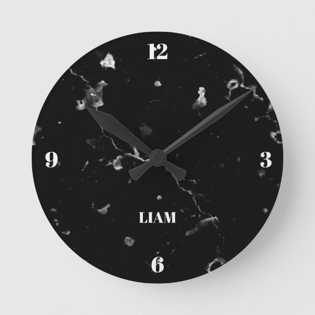 Black Marble With White Grain Round Clock (Front)