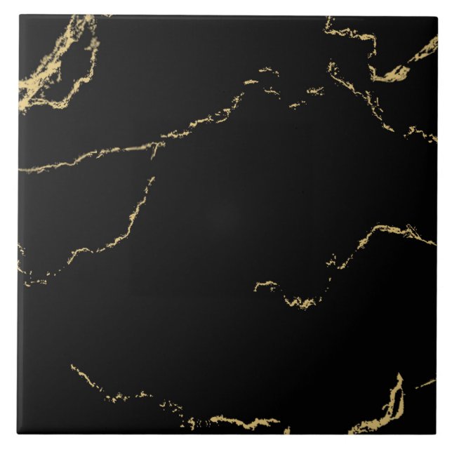 Black Marbled Gold Vein  Ceramic Tile (Front)