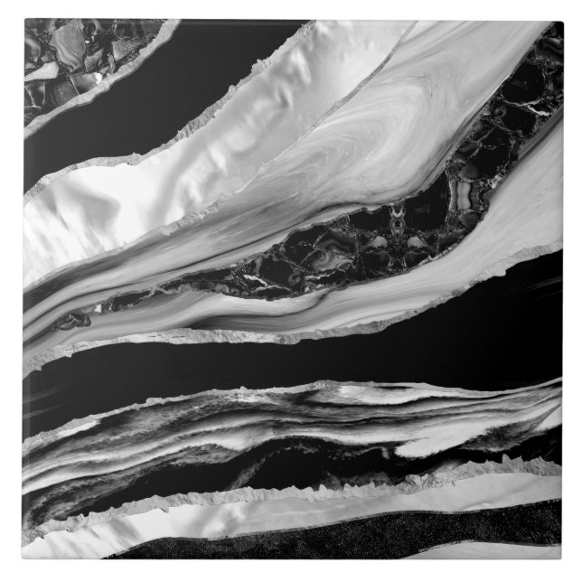 Black Marbles and Mother of Pearl Ceramic Tile (Front)