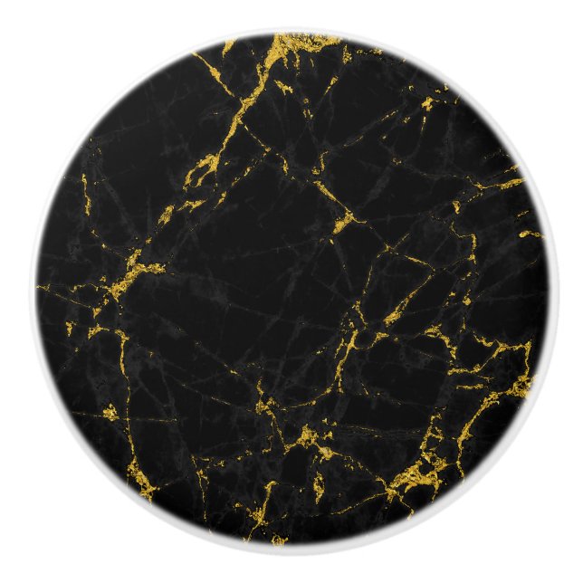 Black MarbleWith Gold Accents Ceramic Knob (Front)
