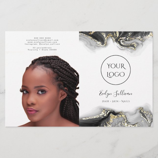 Black marbling design bifold brochure (Front)
