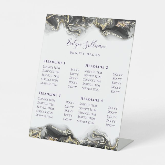 black Marbling Design Price List  Pedestal Sign (Front)